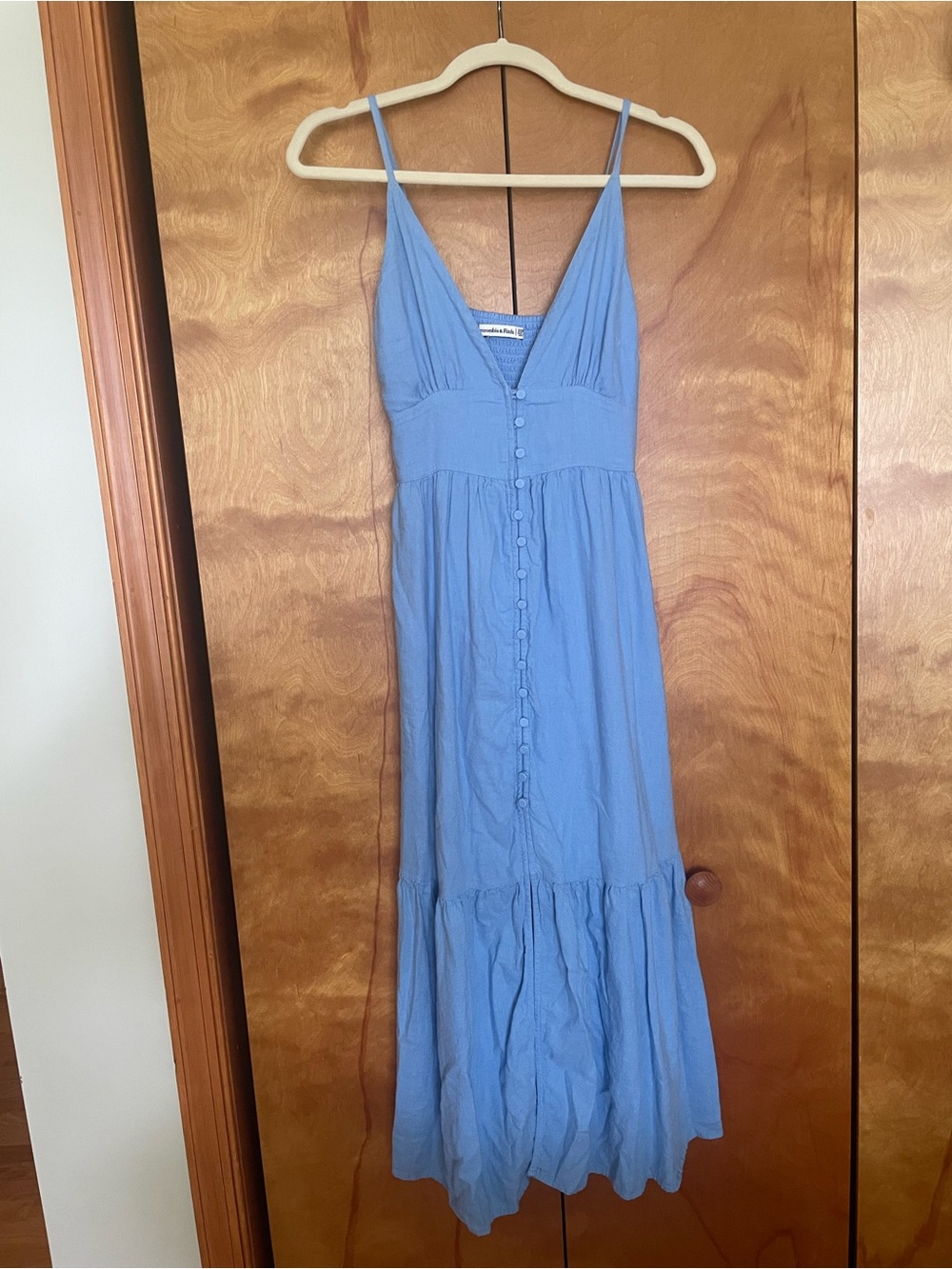 Abercrombie & Fitch Sky Blue Button-Front Spaghetti Strap Maxi Dress